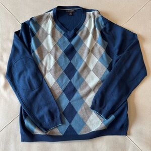 Banana Republic V-Neck Sweater in Blue and Gray Argyle - MENS